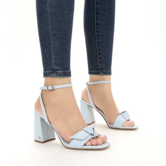 NWT Sam & Libby Size 10 Light Blue Bow Vamp Jordan High Heel Strappy Sandal - Picture 1 of 13